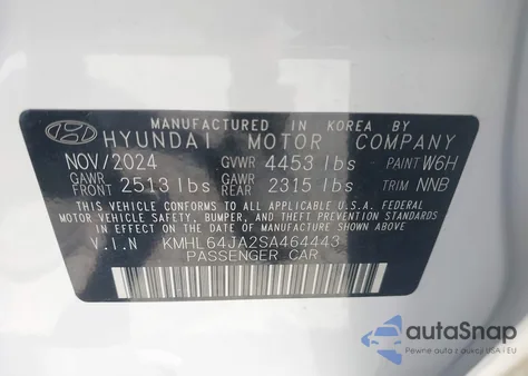 2025 Hyundai Sonata Sel из США, поврежденный, VIN KMHL64JA2SA464443